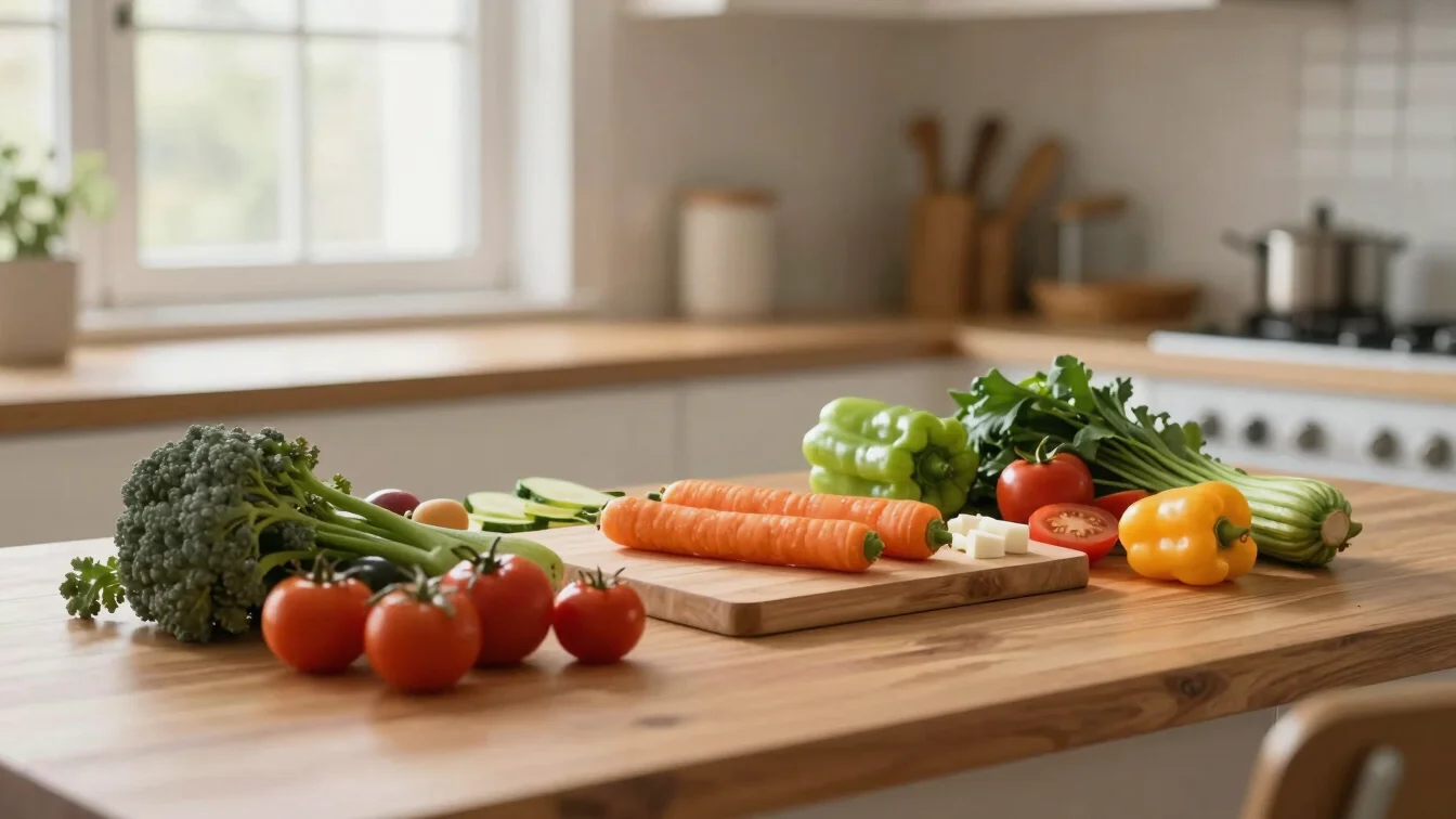 Fresh colorful ingredients and vegetables prepared simply on a wo